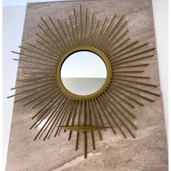 Other - 14" Decorative Sunburst Mirror Candle Holder Gold Metal MCM Decor